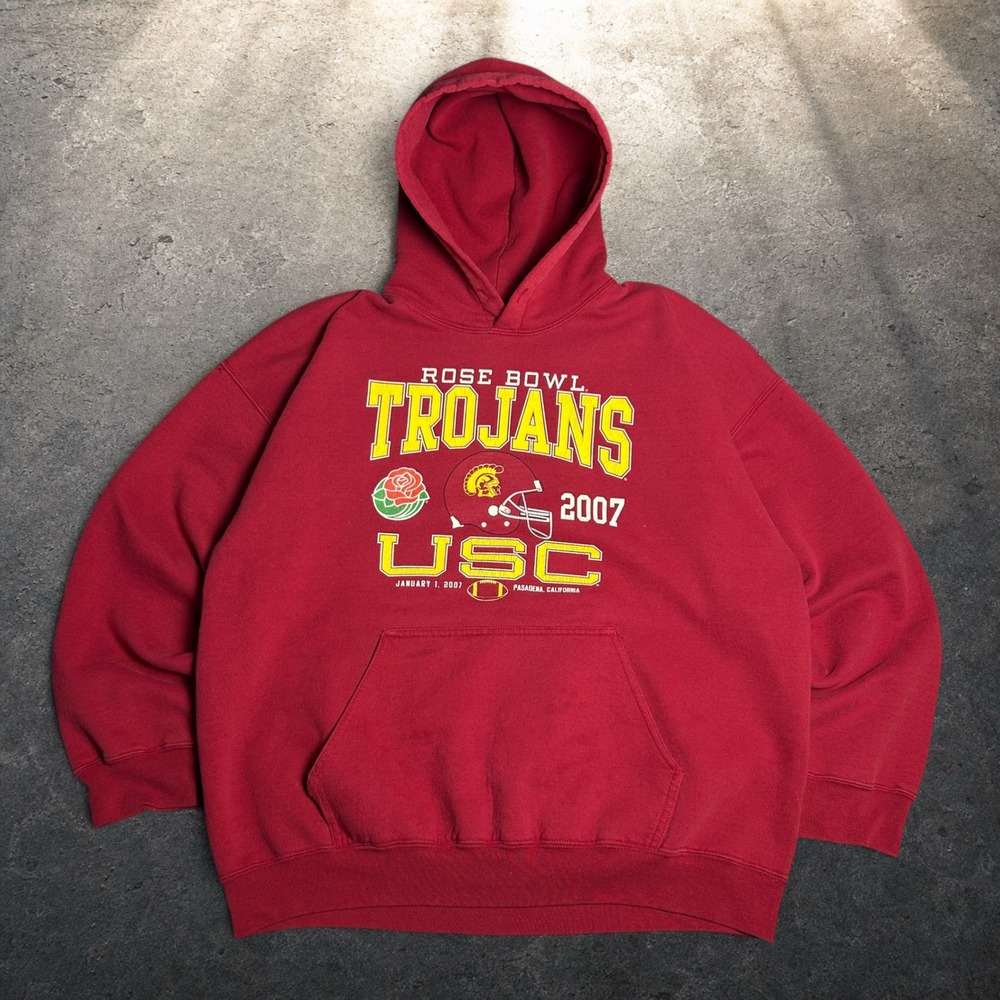 Vintage 2007 Rose Bowl USC Trojans Hoodie Red Baggy Y2K Retro Size XL